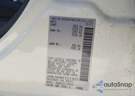 2024 Nissan Altima S Fwd z USA, uszkodzony, nr VIN 1N4BL4BV6RN357401